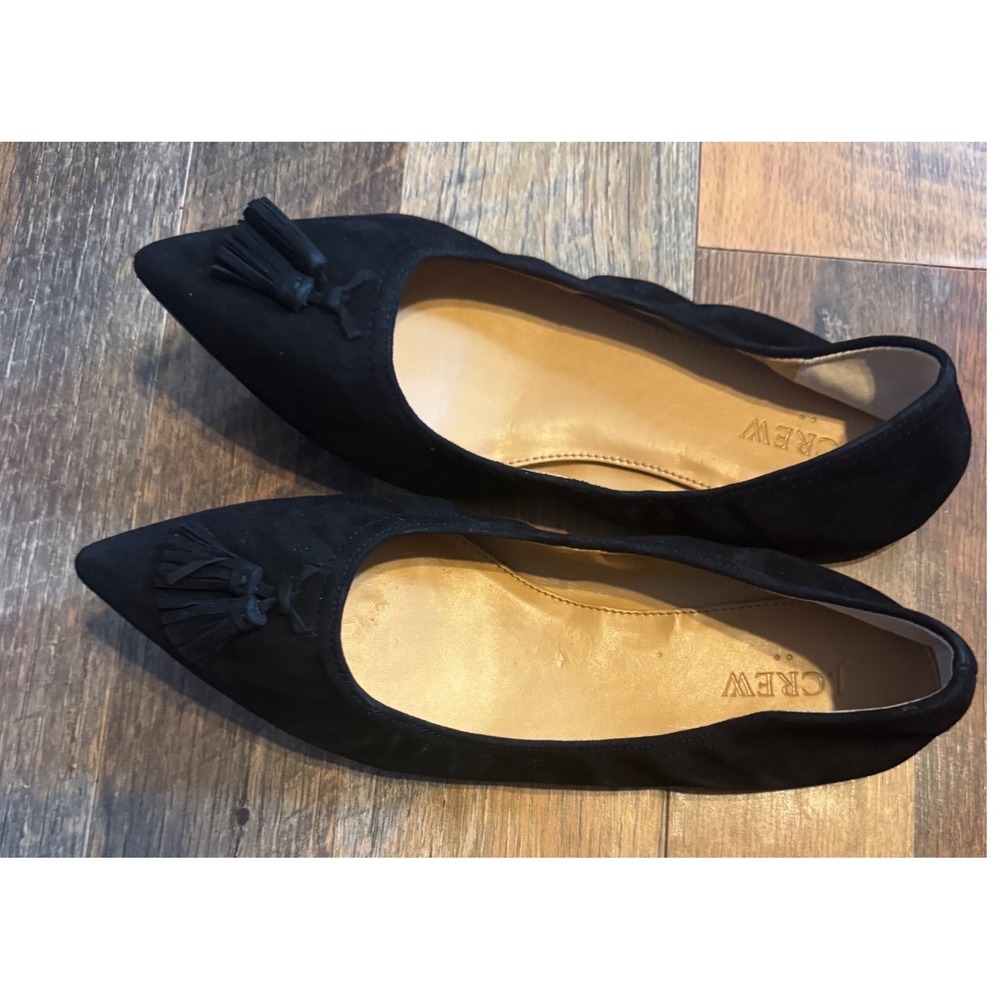 J.Crew Black Suede Tassel Stretch Flat‎ Mary Poppins Style New Box Size 9.5